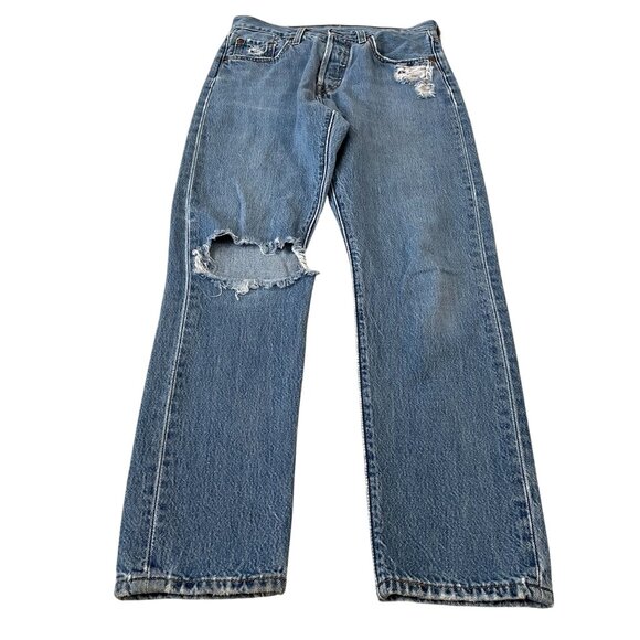 Levi's 501 S Premium Skinny Jeans Women's Size 25x28 Button Fly Distressed Big E - Picture 1 of 6